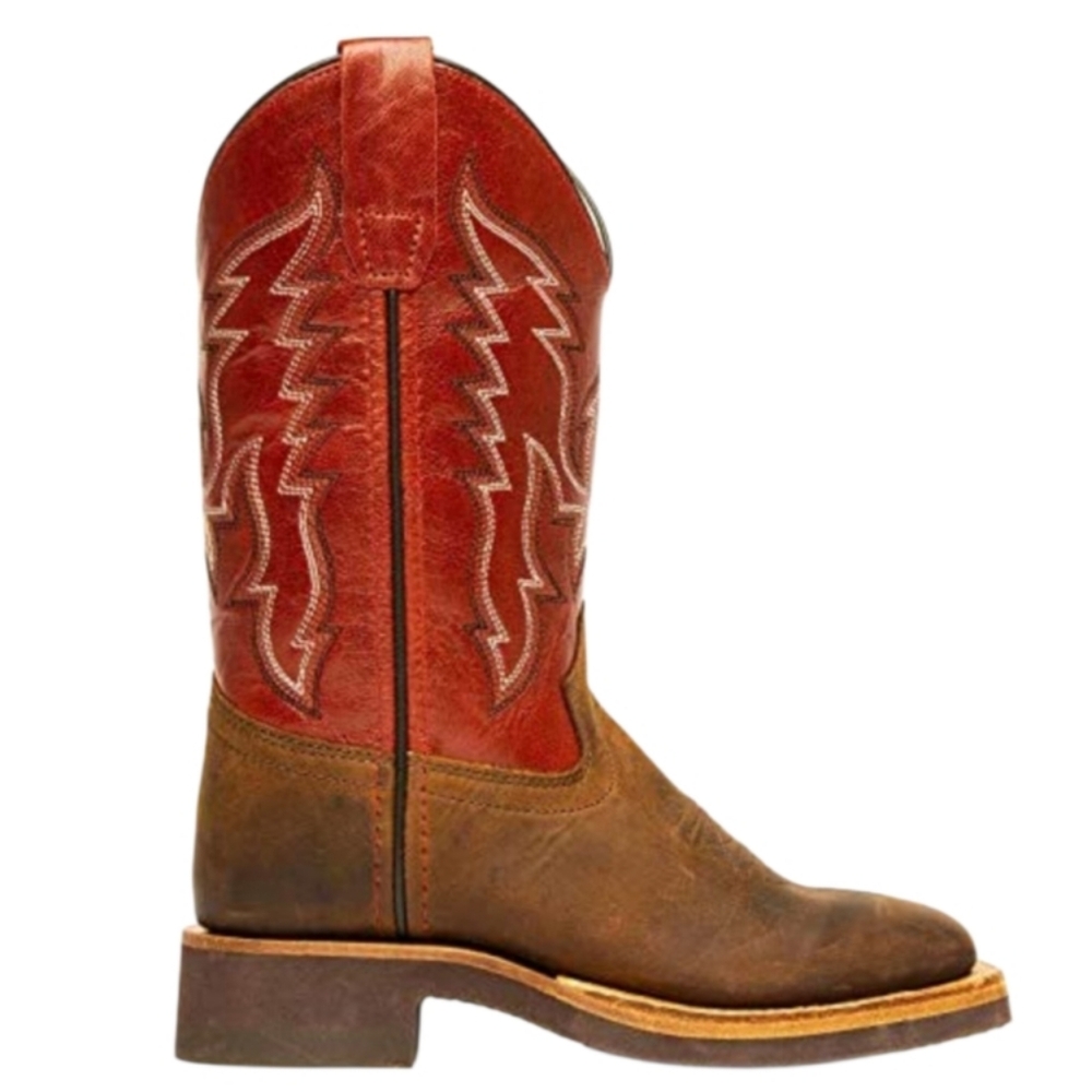 Old West Youth Unisex Red Top Square Toe Western Boots - Size 5D